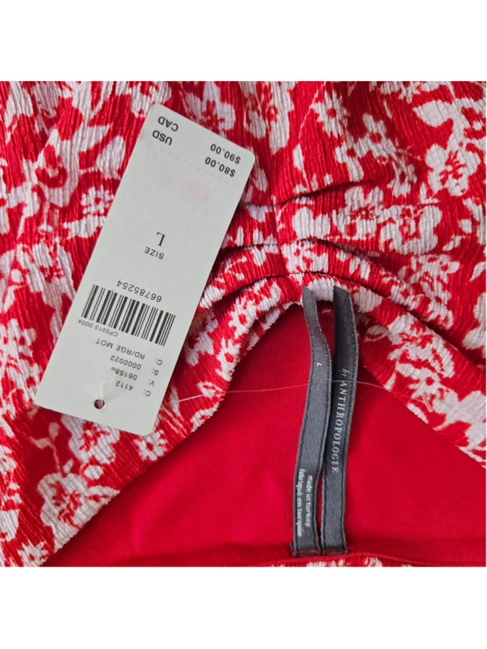 NWT Anthropologie Red Floral Puff Sleeve Blouse Womens Large